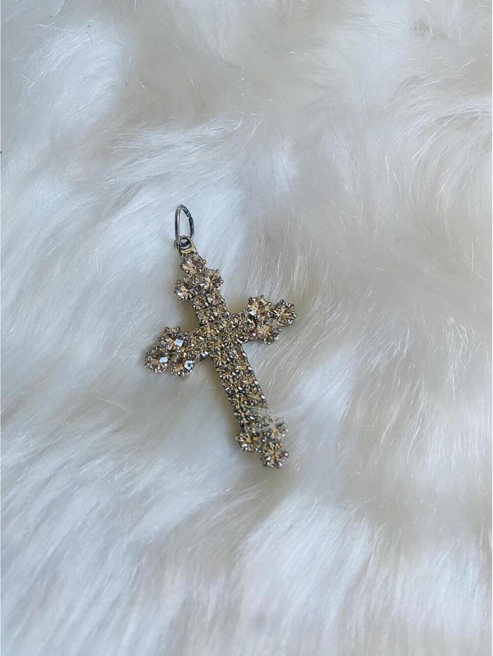 Vintage Small Rhinestone Cross Pendant Charm